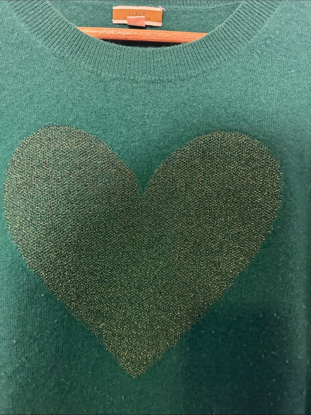 J. Crew 100% Cashmere Lightweight Emerald Green Heart Sweater